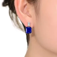 Lab Created Sterling Silver White Gold Plated Clear and Colored Cubic Zirconia Two-Stone Drop Earrings