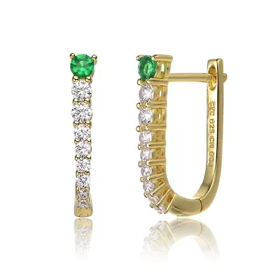Lab Created Sterling Silver with Colored Cubic Zirconia U-Shaped Huggie Hoop Earrings