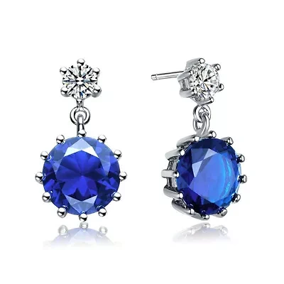 Lab Created Sterling Silver White Gold Plated with Colored Cubic Zirconia Circle Drop Earrings