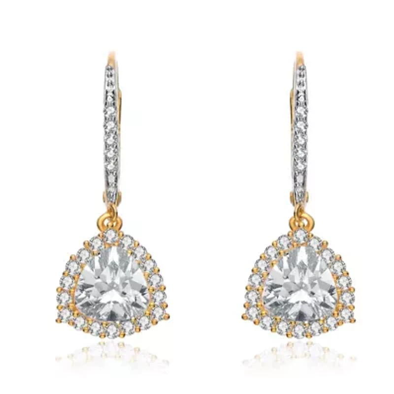 Lab Created Sterling Silver with Clear Cubic Zirconia Short Triangle Drop Earrings