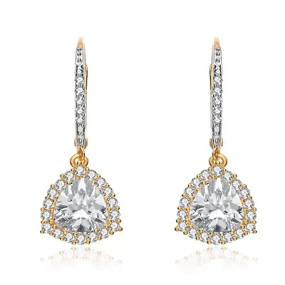 Lab Created Sterling Silver with Clear Cubic Zirconia Short Triangle Drop Earrings