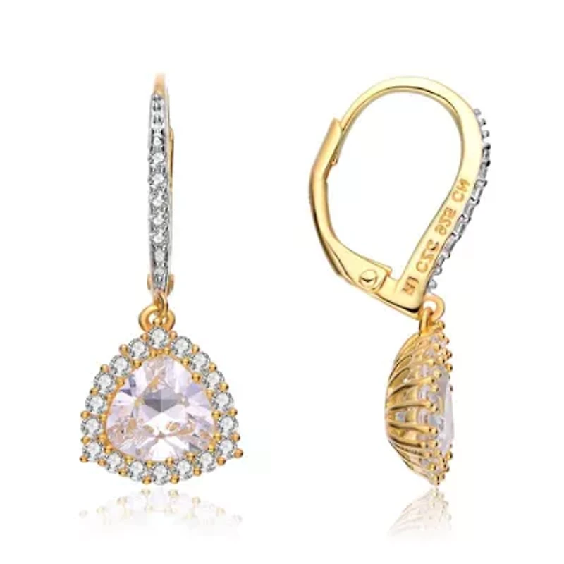 Lab Created Sterling Silver with Clear Cubic Zirconia Short Triangle Drop Earrings
