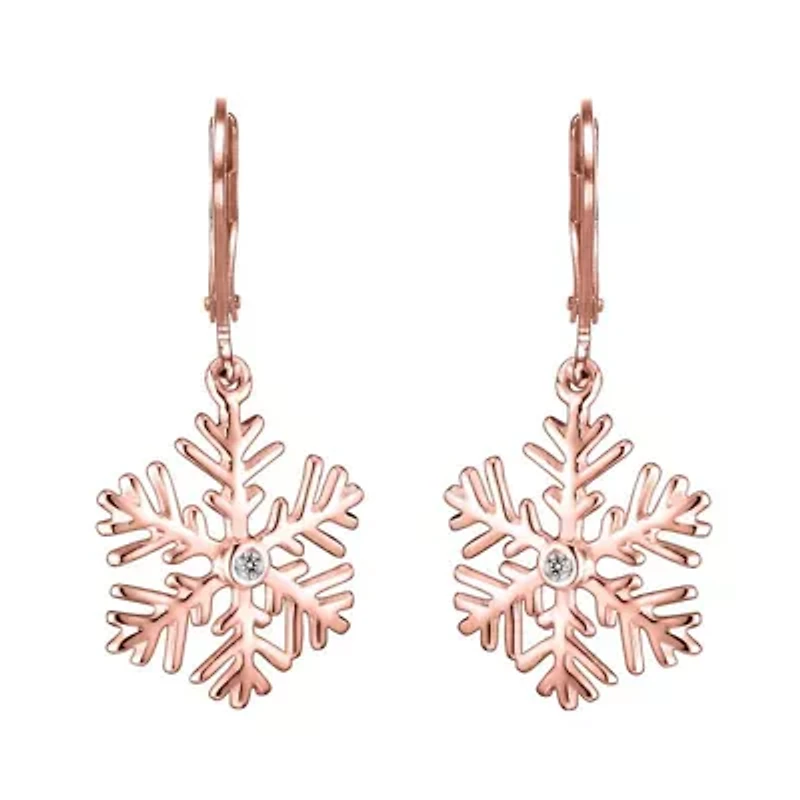 Lab Created Sterling Silver with Clear Cubic Zirconia Snowflake Leverback Drop Earrings