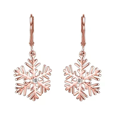 Lab Created Sterling Silver with Clear Cubic Zirconia Snowflake Leverback Drop Earrings