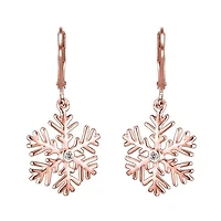 Lab Created Sterling Silver with Clear Cubic Zirconia Snowflake Leverback Drop Earrings