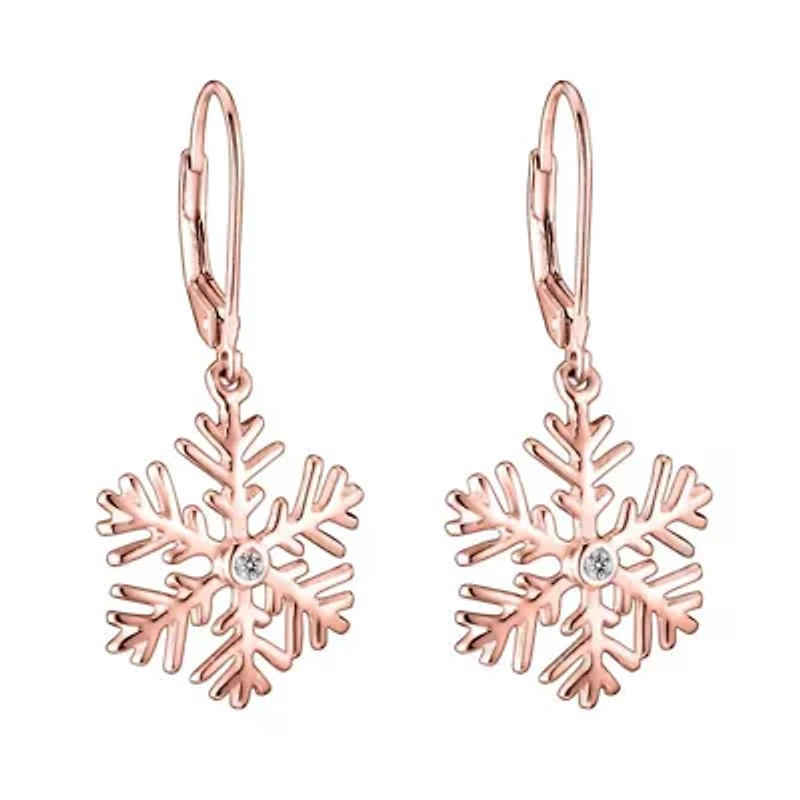 Lab Created Sterling Silver with Clear Cubic Zirconia Snowflake Leverback Drop Earrings