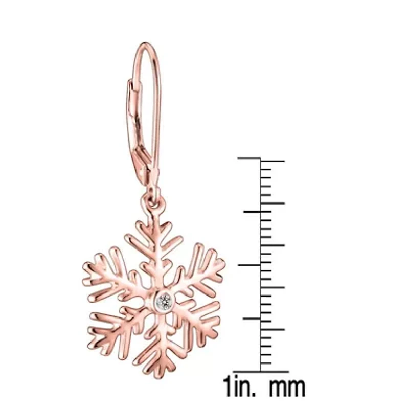 Lab Created Sterling Silver with Clear Cubic Zirconia Snowflake Leverback Drop Earrings