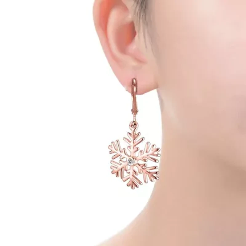 Lab Created Sterling Silver with Clear Cubic Zirconia Snowflake Leverback Drop Earrings