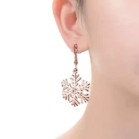 Lab Created Sterling Silver with Clear Cubic Zirconia Snowflake Leverback Drop Earrings