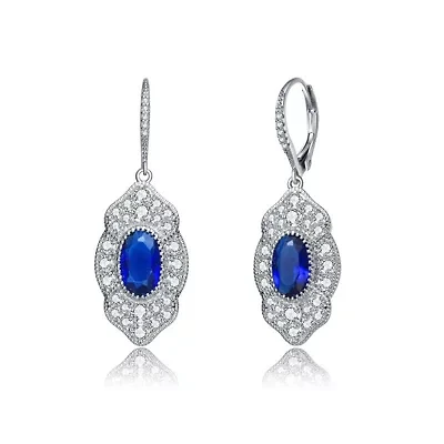 Lab Created Sterling Silver White Gold Plated with Colored Cubic Zirconia Drop Earrings
