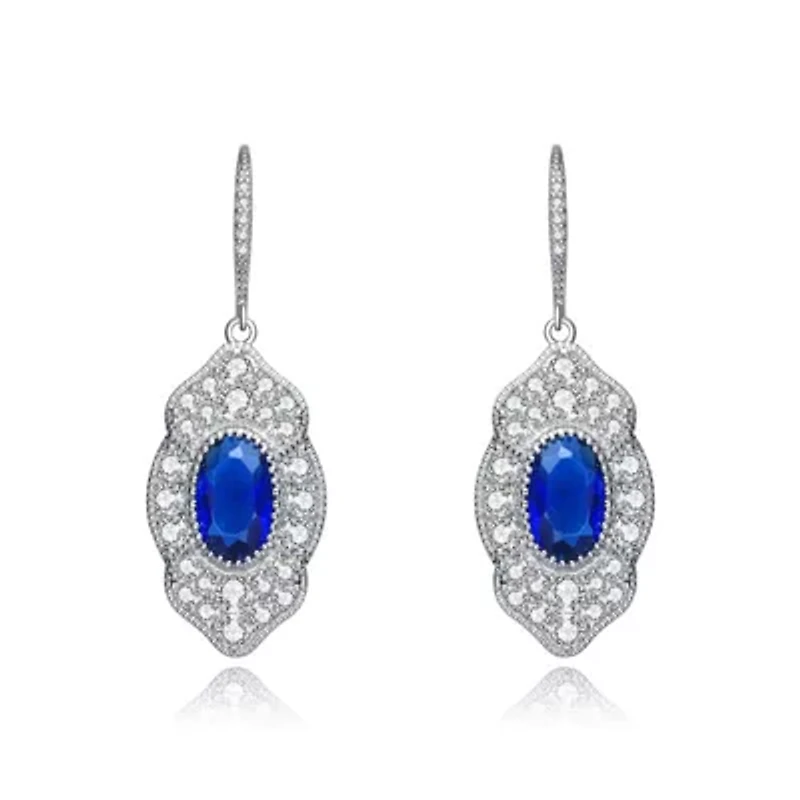 Lab Created Sterling Silver White Gold Plated with Colored Cubic Zirconia Drop Earrings
