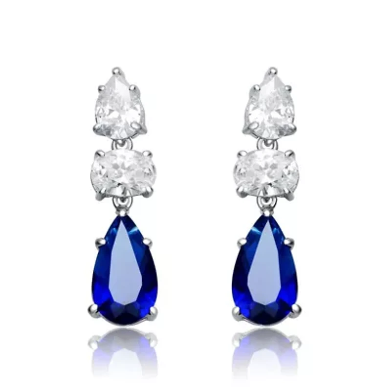 Lab Created Sterling Silver White Gold Plated with Colored Pear Shape and Oval Cubic Zirconia Drop Earrings