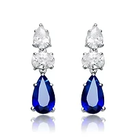 Lab Created Sterling Silver White Gold Plated with Colored Pear Shape and Oval Cubic Zirconia Drop Earrings