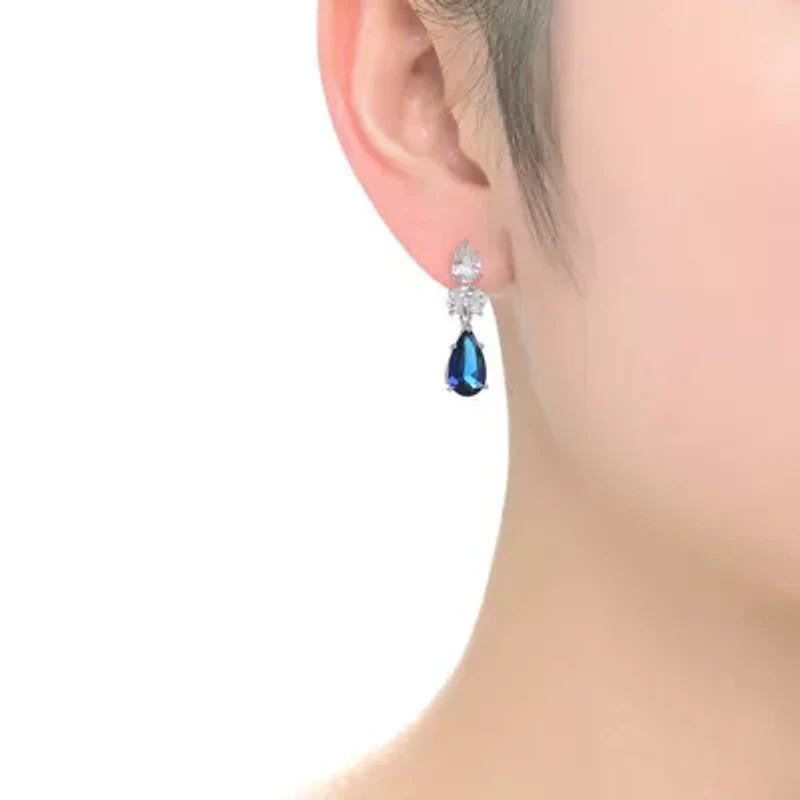 Lab Created Sterling Silver White Gold Plated with Colored Pear Shape and Oval Cubic Zirconia Drop Earrings