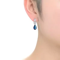 Lab Created Sterling Silver White Gold Plated with Colored Pear Shape and Oval Cubic Zirconia Drop Earrings