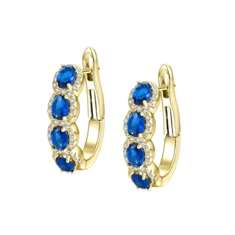 Lab Created Sterling Silver 14K Gold Plated with Colored Cubic Zirconia Oblong Hoop Spring Lock Earrings