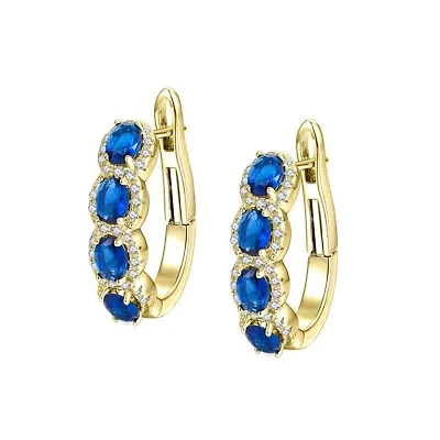 Lab Created Sterling Silver 14K Gold Plated with Colored Cubic Zirconia Oblong Hoop Spring Lock Earrings