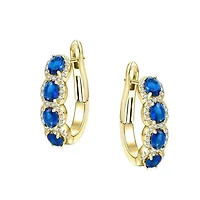 Lab Created Sterling Silver 14K Gold Plated with Colored Cubic Zirconia Oblong Hoop Spring Lock Earrings