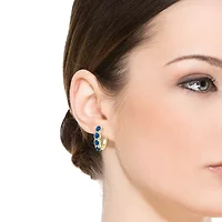 Lab Created Sterling Silver 14K Gold Plated with Colored Cubic Zirconia Oblong Hoop Spring Lock Earrings