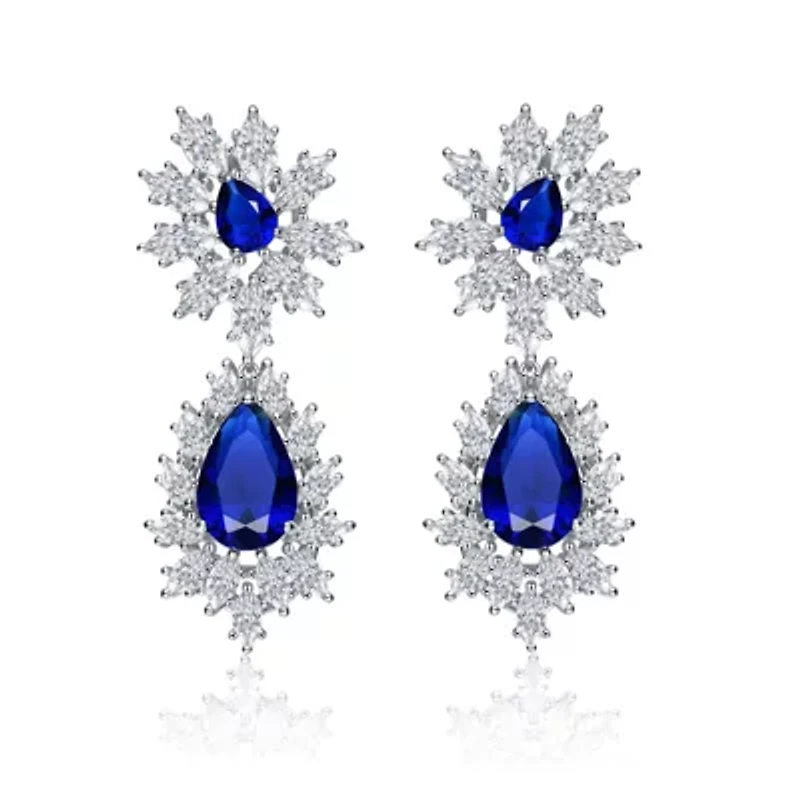 Lab Created Sterling Silver White Gold Plated with Colored Cubic Zirconia Drop Earrings