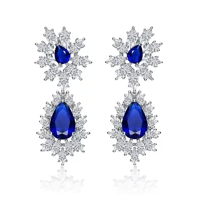 Lab Created Sterling Silver White Gold Plated with Colored Cubic Zirconia Drop Earrings