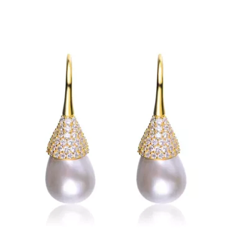 Lab Created Sterling Silver with Clear Cubic Zirconia & Pearl Bulb Earrings