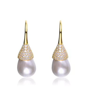 Lab Created Sterling Silver with Clear Cubic Zirconia & Pearl Bulb Earrings