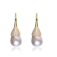 Lab Created Sterling Silver with Clear Cubic Zirconia & Pearl Bulb Earrings