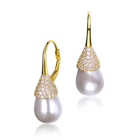 Lab Created Sterling Silver with Clear Cubic Zirconia & Pearl Bulb Earrings