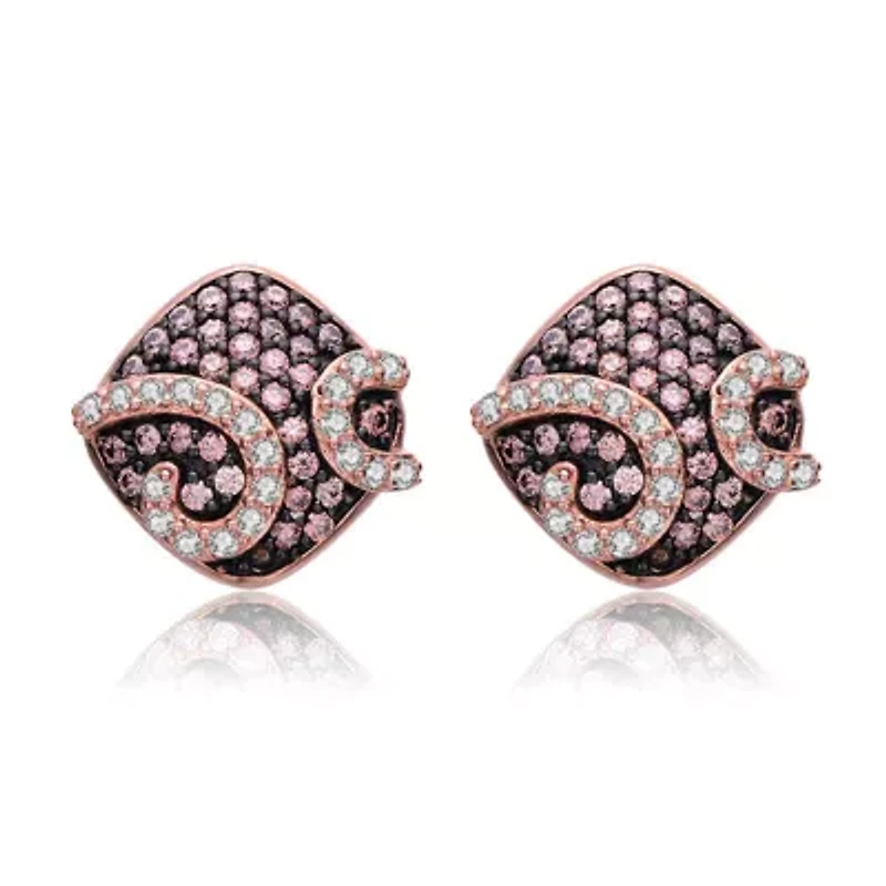 Lab Created Sterling Silver with Clear Cubic Zirconia Swirls Square Stud Earrings