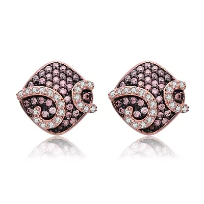Lab Created Sterling Silver with Clear Cubic Zirconia Swirls Square Stud Earrings