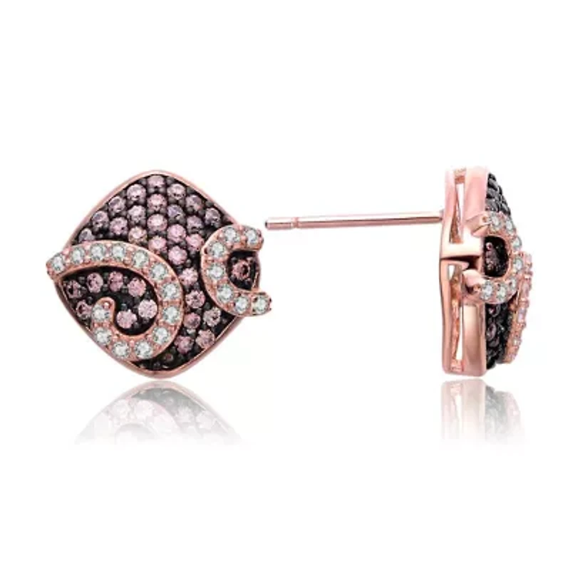 Lab Created Sterling Silver with Clear Cubic Zirconia Swirls Square Stud Earrings