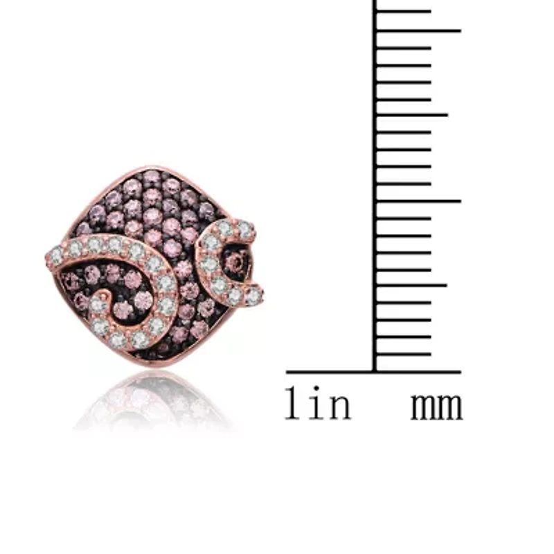 Lab Created Sterling Silver with Clear Cubic Zirconia Swirls Square Stud Earrings