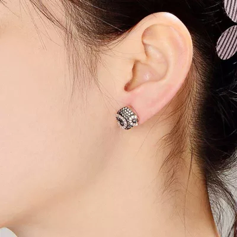 Lab Created Sterling Silver with Clear Cubic Zirconia Swirls Square Stud Earrings