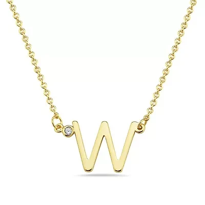 Lab Created 14K Gold Plated with Clear Cubic Zirconia Initial Necklace