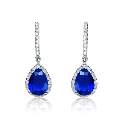 Lab Created Sterling Silver with Colored Cubic Zirconia Teardrop Earrings