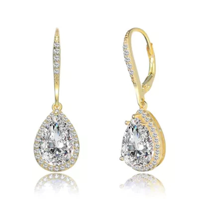 Lab Created Sterling Silver with Clear Cubic Zirconia Pear Drop Earrings