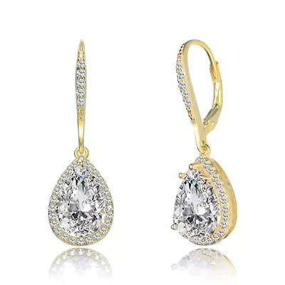 Lab Created Sterling Silver with Clear Cubic Zirconia Pear Drop Earrings