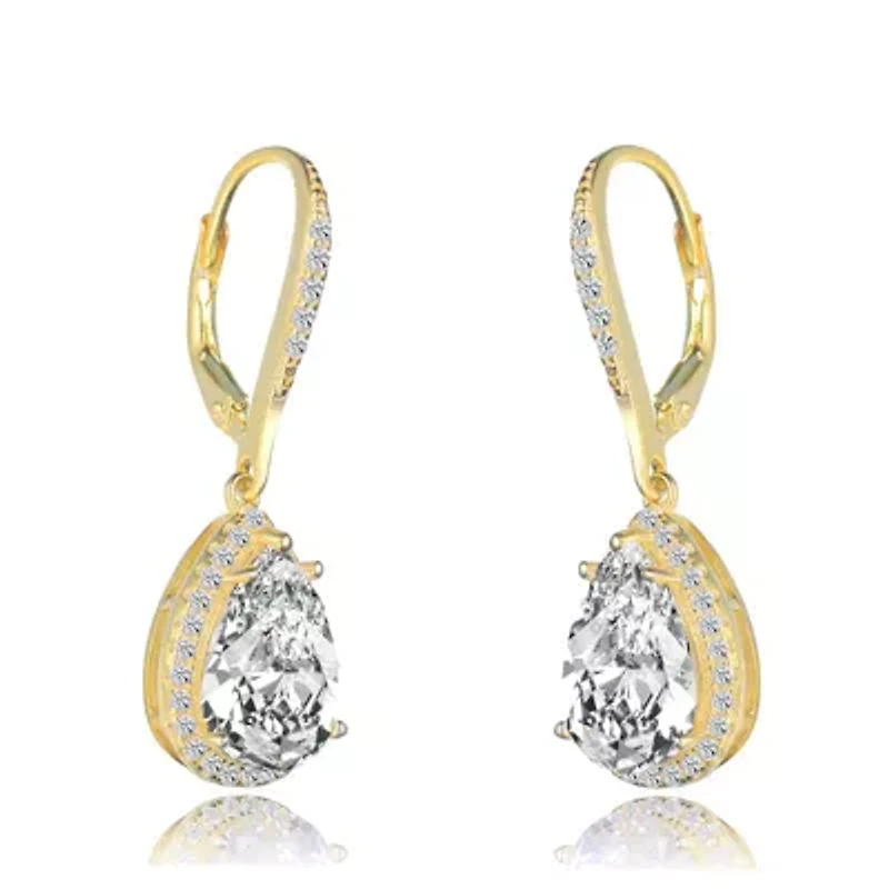 Lab Created Sterling Silver with Clear Cubic Zirconia Pear Drop Earrings
