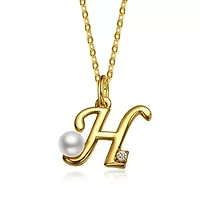 Lab Created Kids/Teens Personalized 14K Gold Plated with Initial Pearl Pendant Necklace