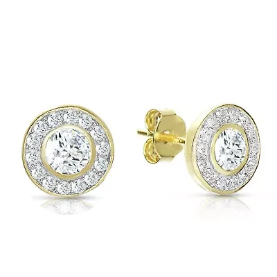 Lab Created Sterling Silver with Clear Cubic Zirconia Halo Stud Earrings