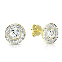 Lab Created Sterling Silver with Clear Cubic Zirconia Halo Stud Earrings