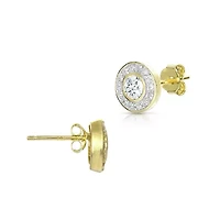 Lab Created Sterling Silver with Clear Cubic Zirconia Halo Stud Earrings