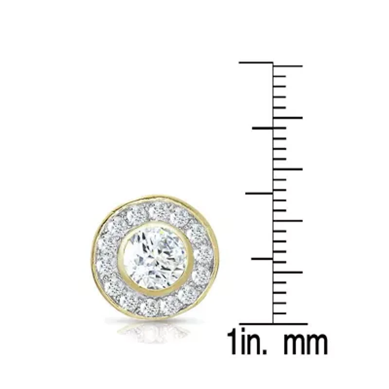 Lab Created Sterling Silver with Clear Cubic Zirconia Halo Stud Earrings