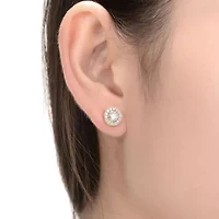 Lab Created Sterling Silver with Clear Cubic Zirconia Halo Stud Earrings