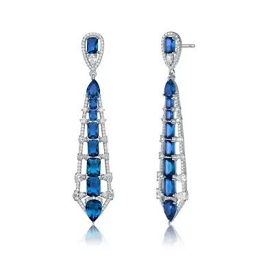 Lab Created Sterling Silver White Gold Plating with Colored Cubic Zirconia Ladder Style Dangle Earrings