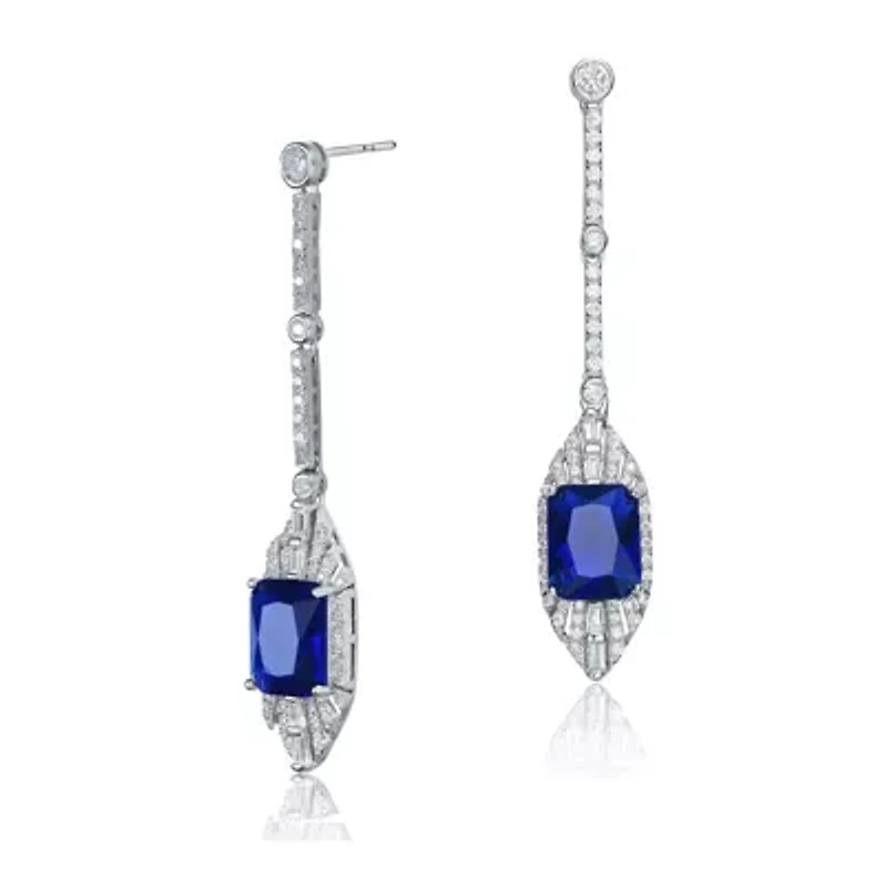 Lab Created Sterling Silver White Gold Plated with Colored Cubic Zirconia Drop Earrings