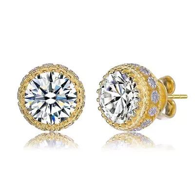 Lab Created Sterling Silver with Clear Round Cubic Zirconia Stud Earrings