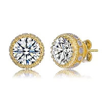 Lab Created Sterling Silver with Clear Round Cubic Zirconia Stud Earrings