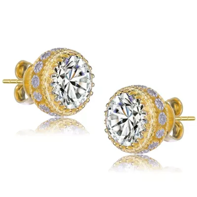 Lab Created Sterling Silver with Clear Round Cubic Zirconia Stud Earrings